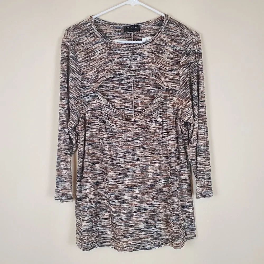 Lane Bryant Brown Marled Cutout Long Sleeve Blouse Size 18/20